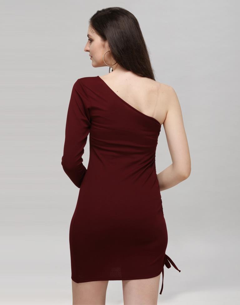 Maroon Coloured Knitted Lycra Dress | Sudathi