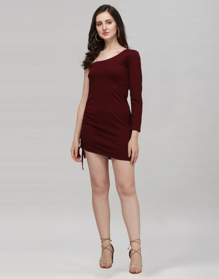 Maroon Coloured Knitted Lycra Dress | Sudathi