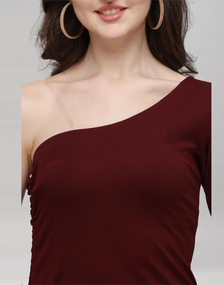 Maroon Coloured Knitted Lycra Dress | Sudathi
