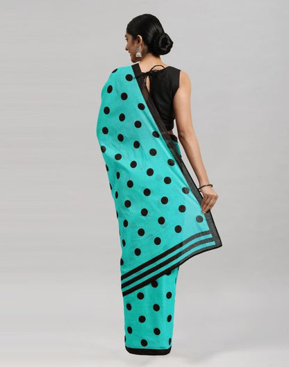 Turquoise Blue Printed Cotton Saree