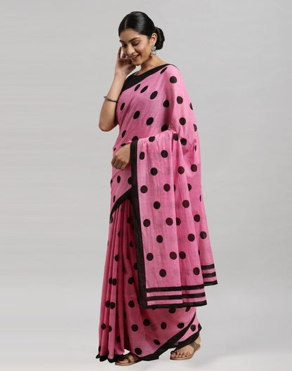 Pink Printed Cotton Saree