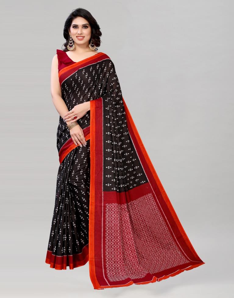 Black Coloured Cotton Printed Saree | Sudathi