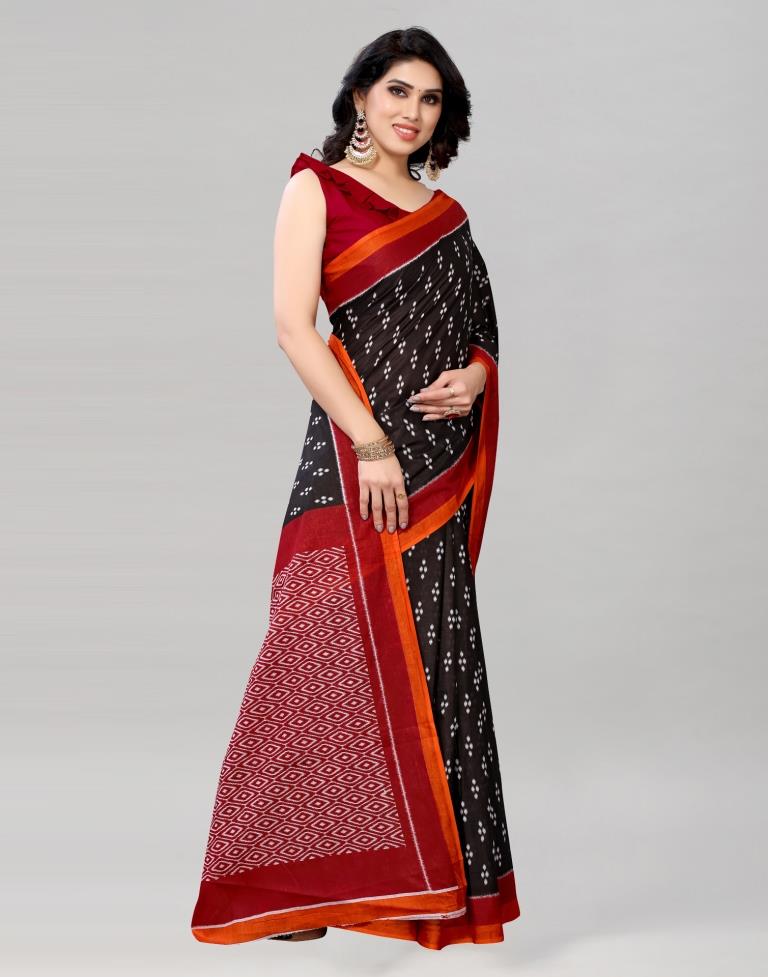 Black Coloured Cotton Printed Saree | Sudathi