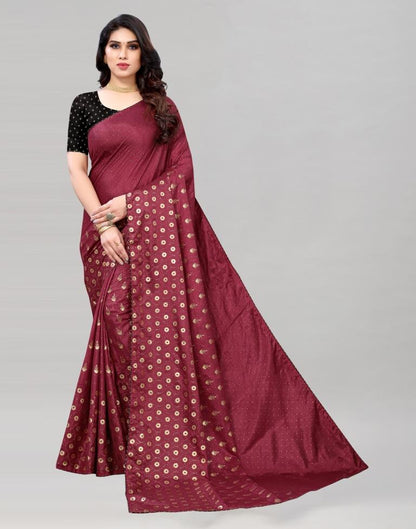 Maroon Coloured Poly Silk Foil Printed Saree | Sudathi