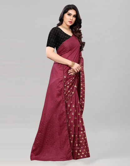 Maroon Coloured Poly Silk Foil Printed Saree | Sudathi