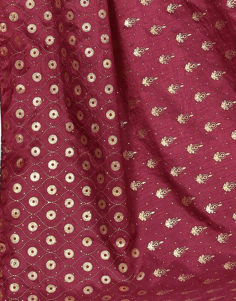 Maroon Coloured Poly Silk Foil Printed Saree | Sudathi