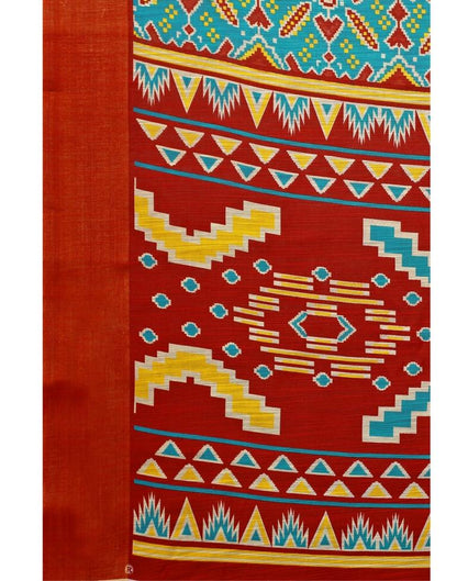 Pine Green Coloured Poly Cotton Border Jari Patta Patola Printed Saree | Sudathi