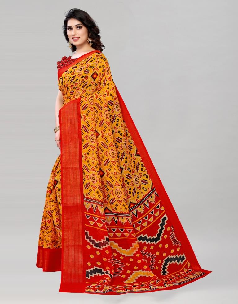 Turmeric Yellow Coloured Poly Cotton Patola Printed Saree | Sudathi