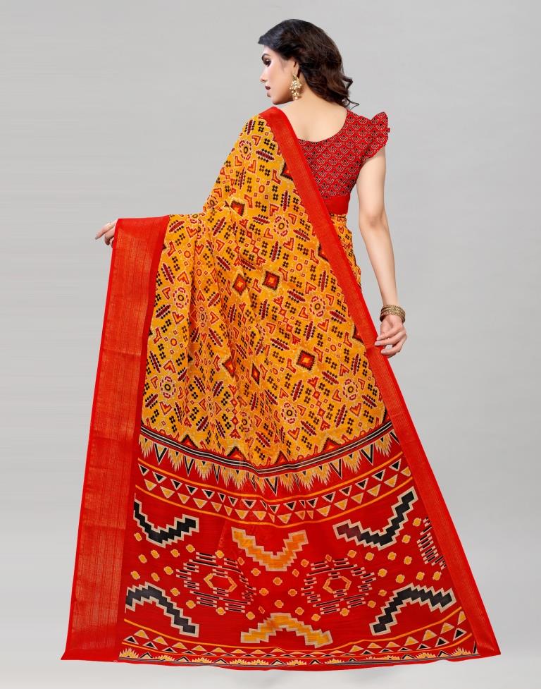 Turmeric Yellow Coloured Poly Cotton Patola Printed Saree | Sudathi