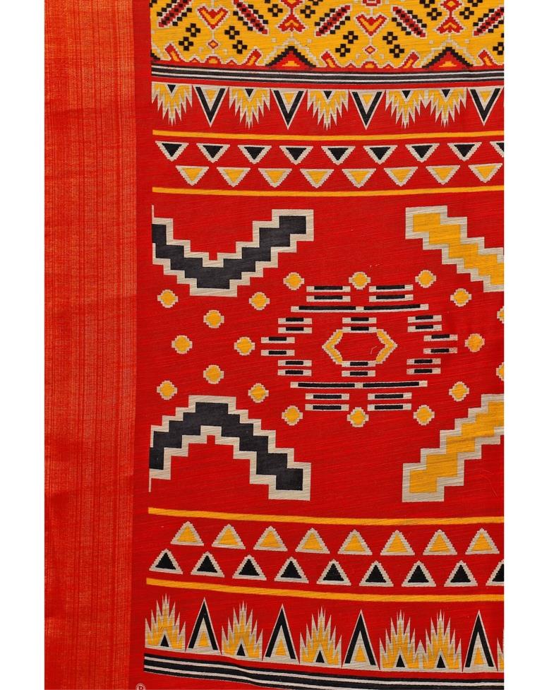 Turmeric Yellow Coloured Poly Cotton Patola Printed Saree | Sudathi