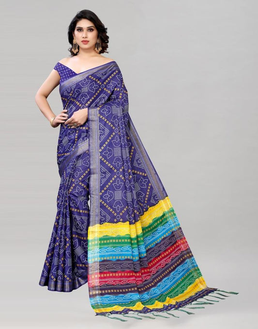 Royal Blue Coloured Cotton Bandhani Printed Saree | Sudathi