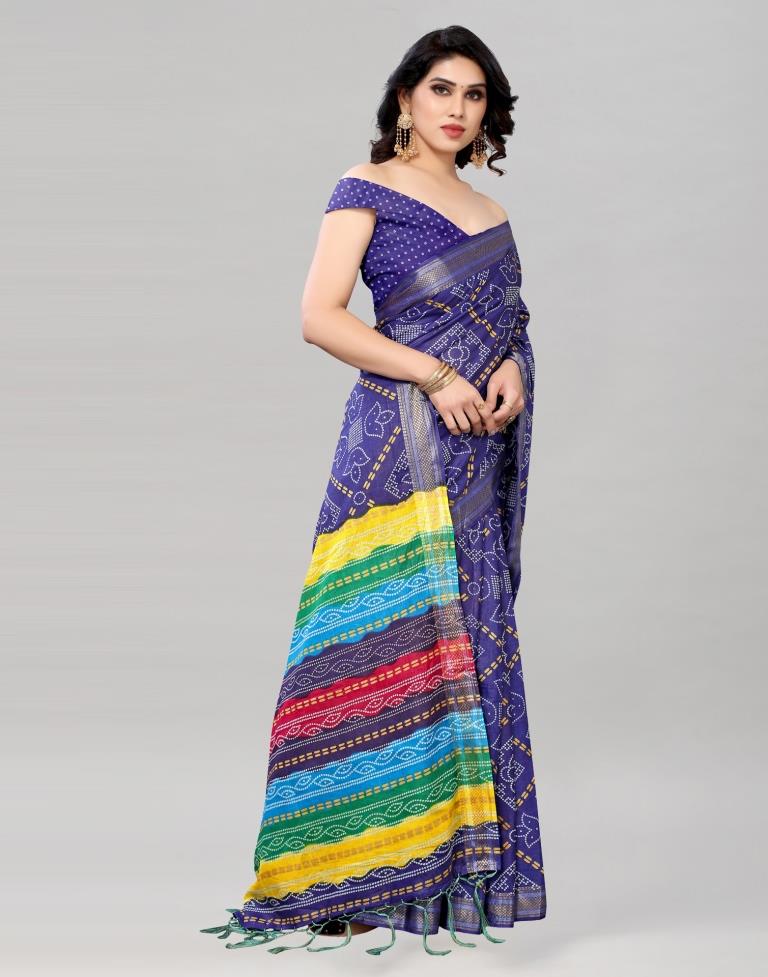 Royal Blue Coloured Cotton Bandhani Printed Saree | Sudathi