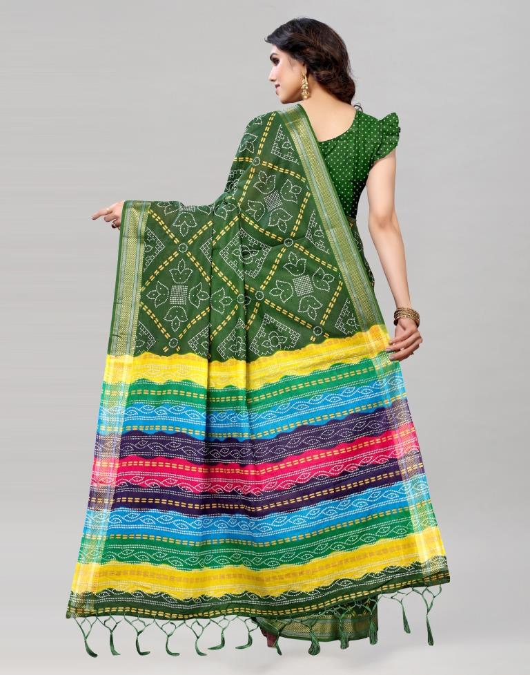 Green Coloured Cotton Bandhani Printed Saree | Sudathi