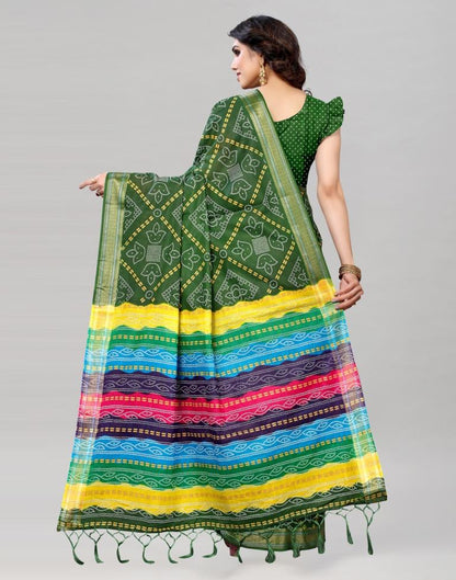 Green Coloured Cotton Bandhani Printed Saree | Sudathi