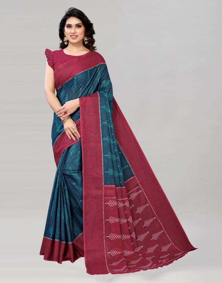 Yale Blue Coloured Cotton Printed Saree | Sudathi