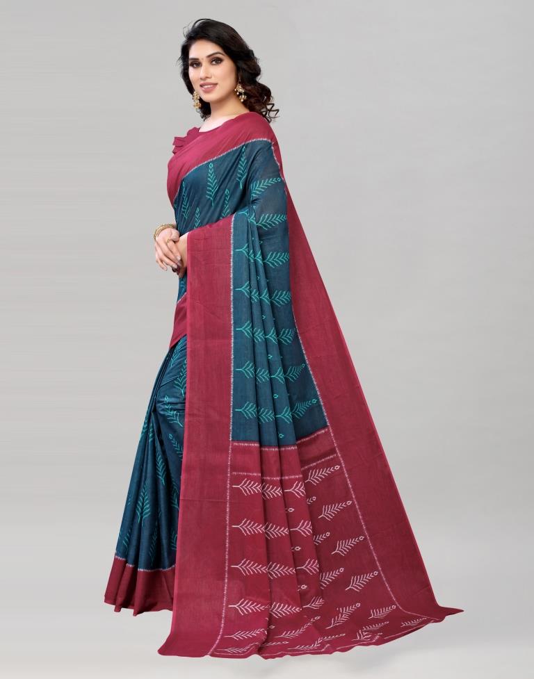 Yale Blue Coloured Cotton Printed Saree | Sudathi