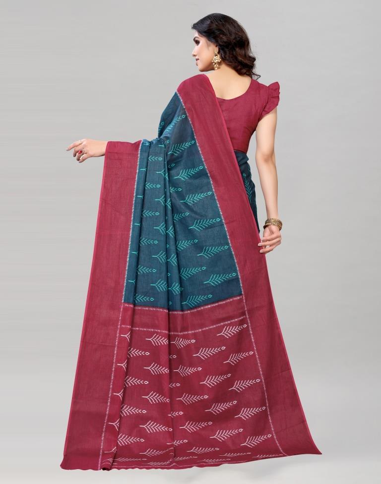 Yale Blue Coloured Cotton Printed Saree | Sudathi