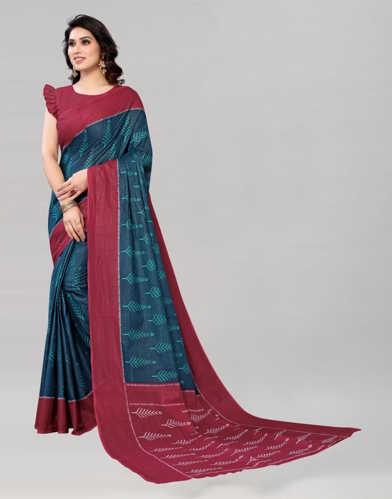 Yale Blue Coloured Cotton Printed Saree | Sudathi