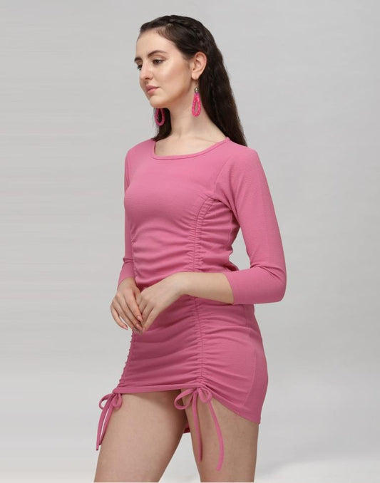 Pink Coloured Knitted Lycra Dress | Leemboodi