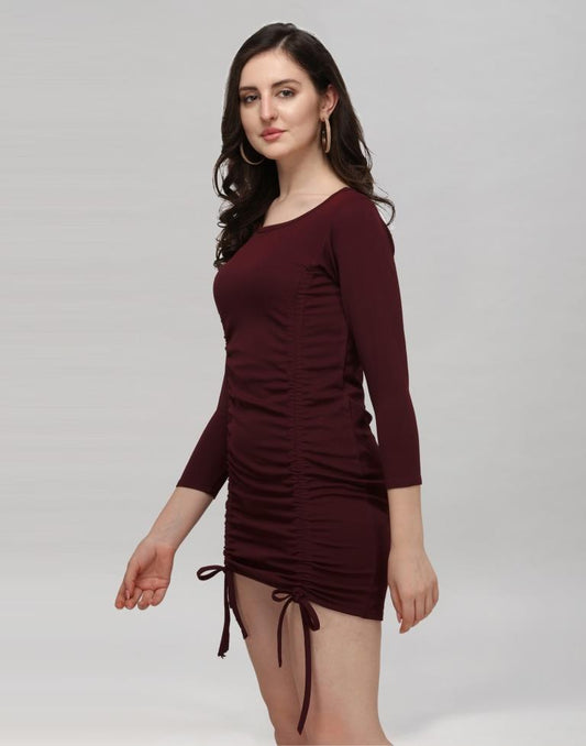 Maroon Coloured Knitted Lycra Dress | Leemboodi