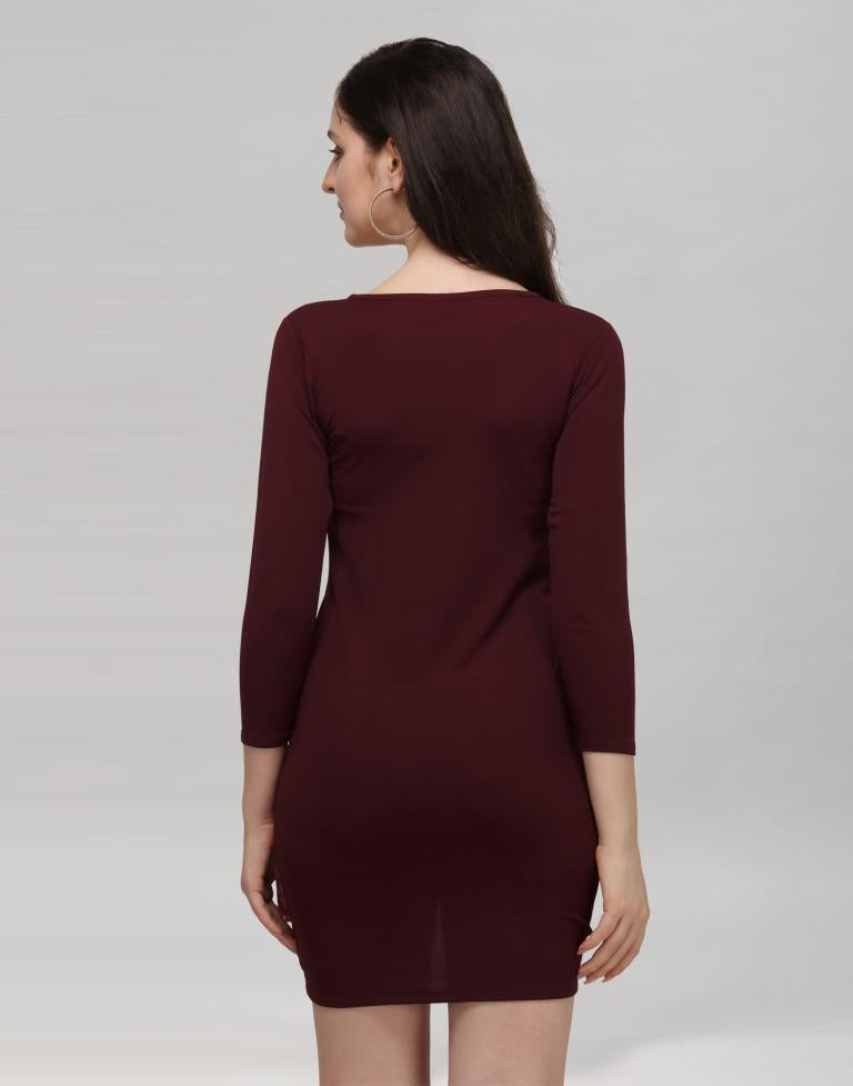 Maroon Coloured Knitted Lycra Dress | Leemboodi