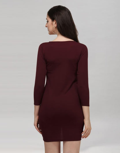 Maroon Coloured Knitted Lycra Dress | Leemboodi