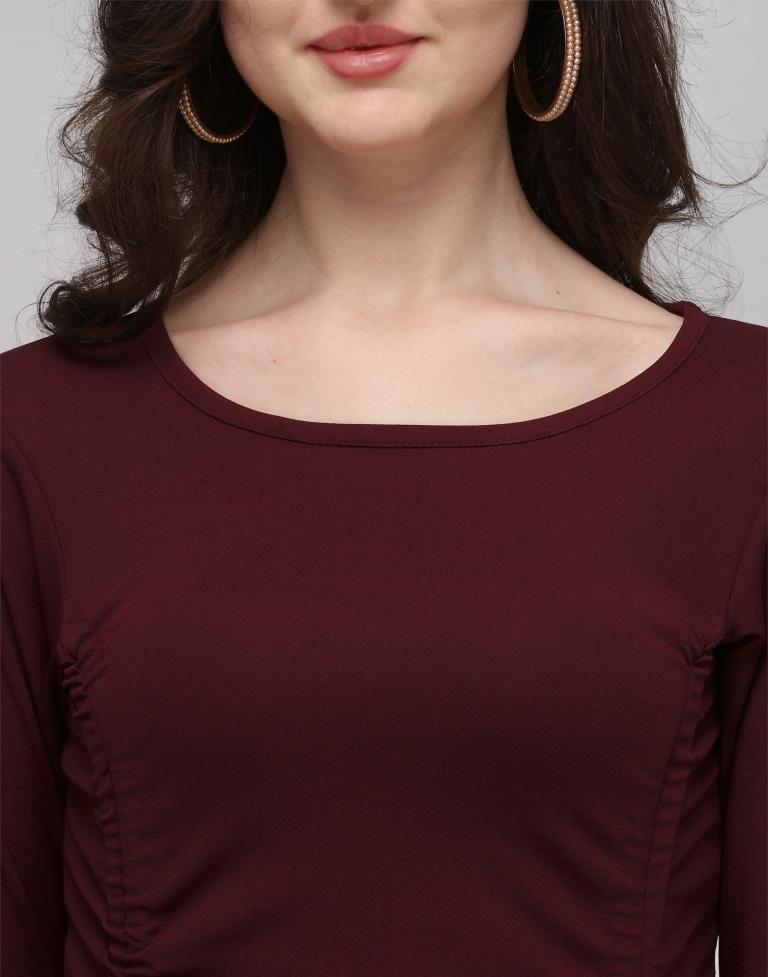 Maroon Coloured Knitted Lycra Dress | Leemboodi