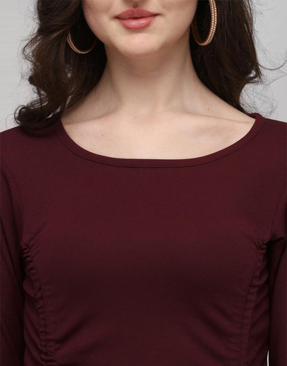 Maroon Coloured Knitted Lycra Dress | Leemboodi