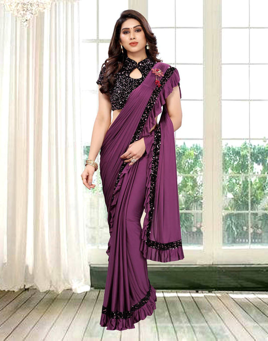 Magenta Coloured Lycra Dyed Saree