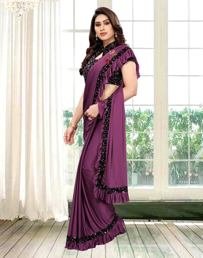 Magenta Coloured Lycra Dyed Saree