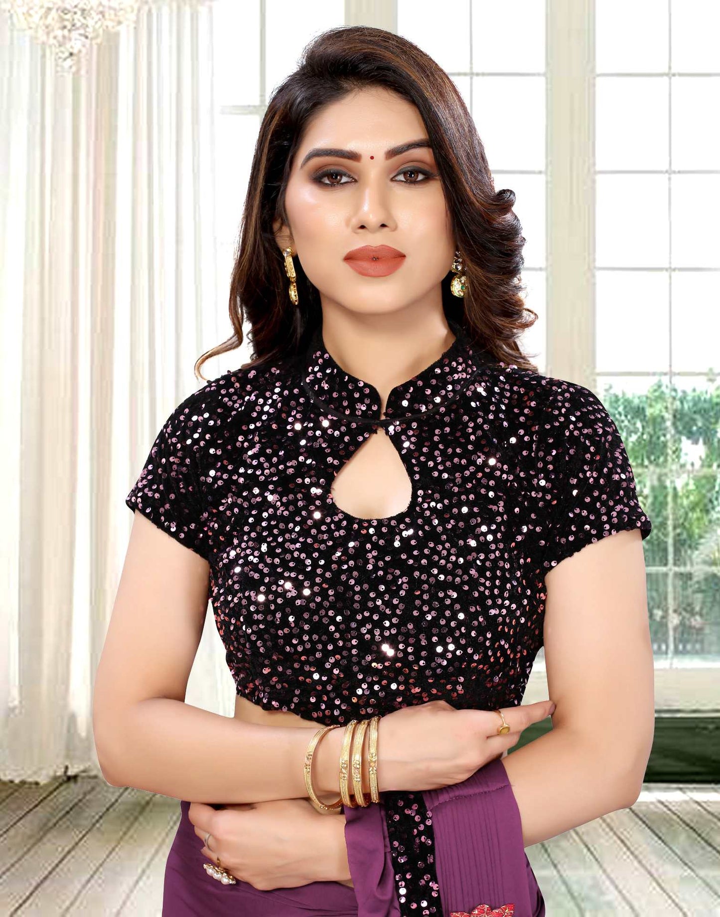 Magenta Coloured Lycra Dyed Saree