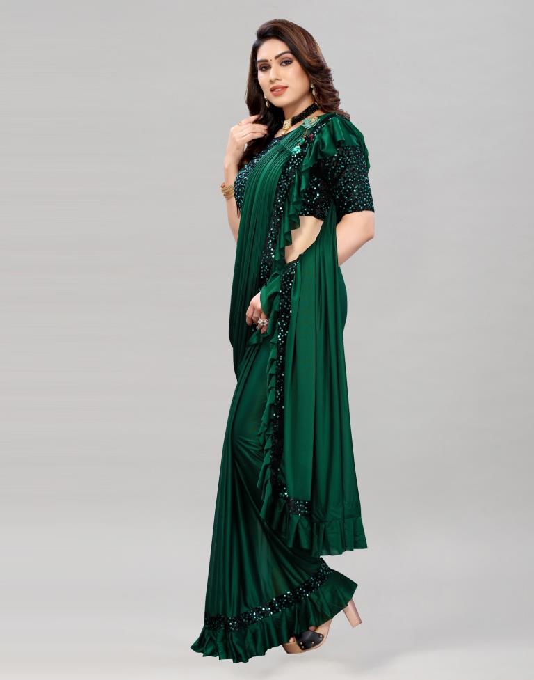 Bottle Green Coloured Lycra Dyed Saree | Sudathi