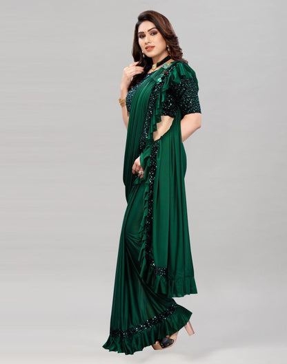 Bottle Green Coloured Lycra Dyed Saree | Sudathi