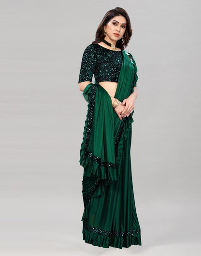 Bottle Green Coloured Lycra Dyed Saree | Sudathi