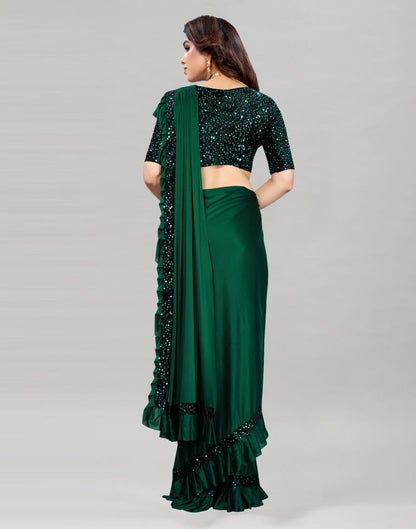 Bottle Green Coloured Lycra Dyed Saree | Sudathi
