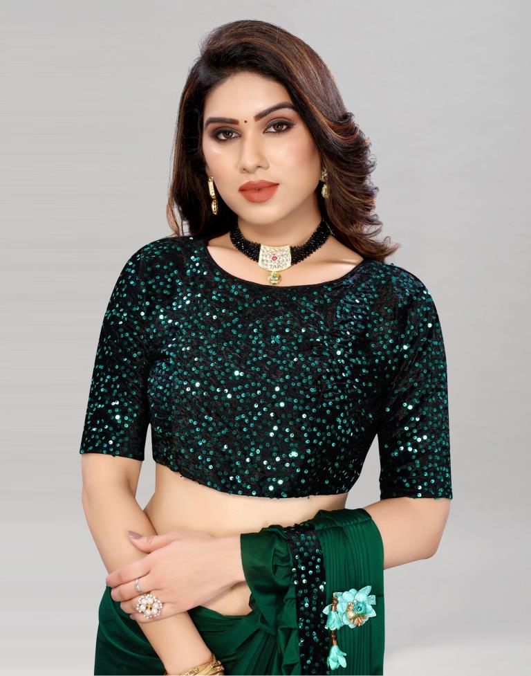Bottle Green Coloured Lycra Dyed Saree | Sudathi