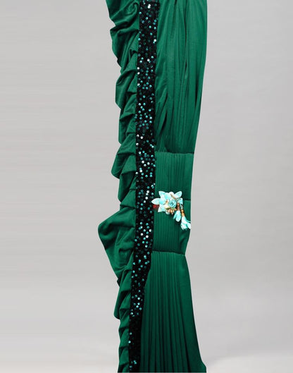 Bottle Green Coloured Lycra Dyed Saree | Sudathi