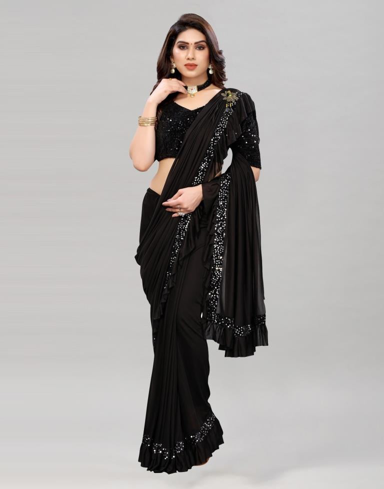 Black Coloured Lycra Dyed Saree | Sudathi