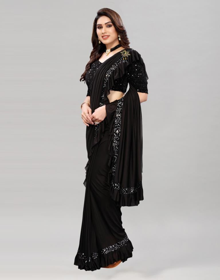 Black Coloured Lycra Dyed Saree | Sudathi