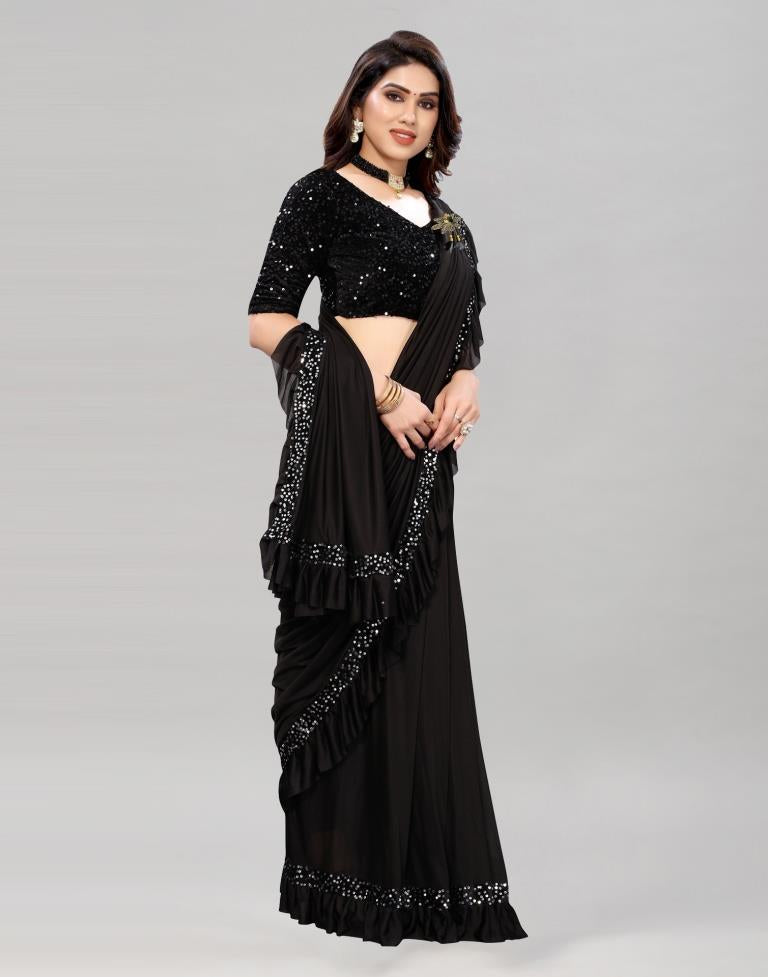 Black Coloured Lycra Dyed Saree | Sudathi