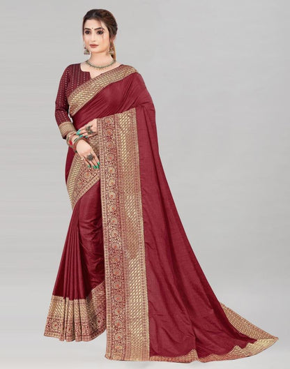 Maroon Coloured Poly Silk Jacquard Saree | Sudathi