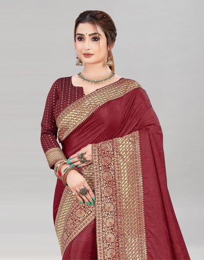 Maroon Coloured Poly Silk Jacquard Saree | Sudathi