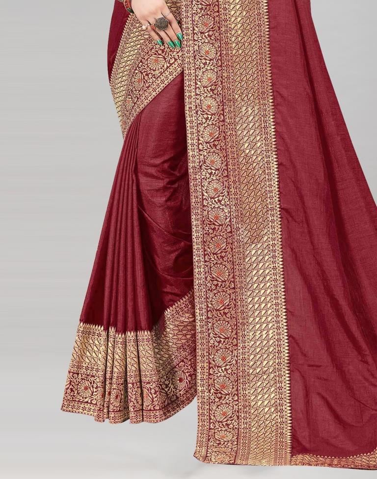 Maroon Coloured Poly Silk Jacquard Saree | Sudathi
