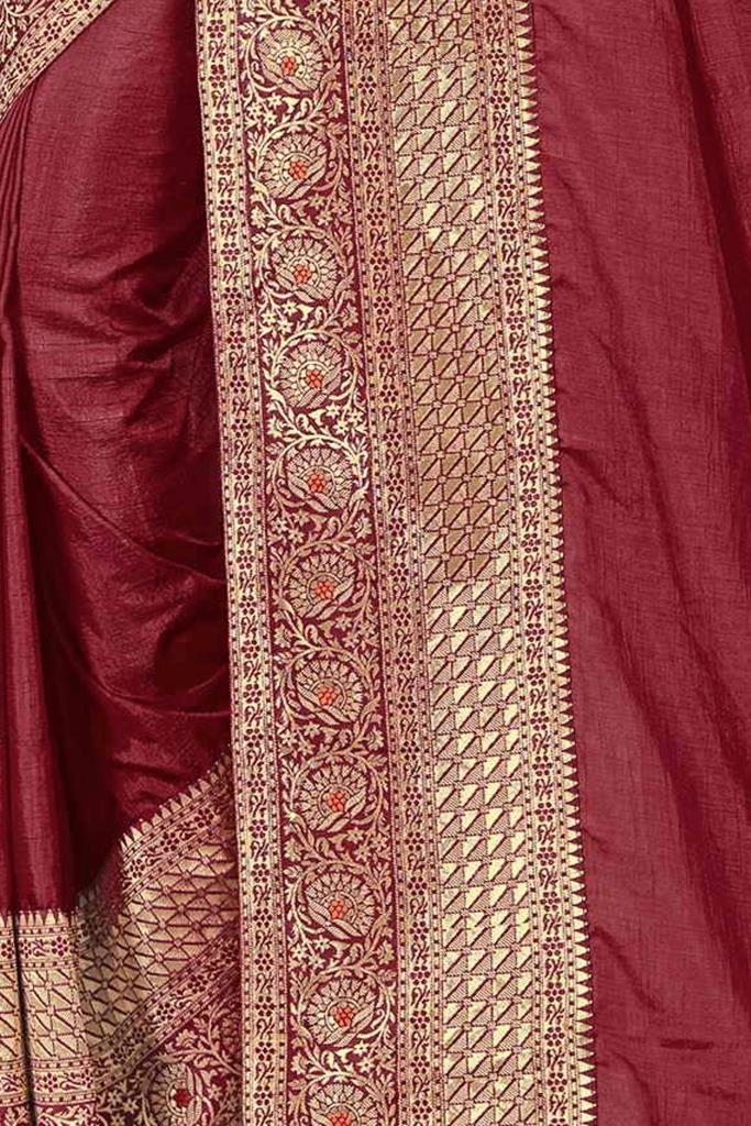 Maroon Coloured Poly Silk Jacquard Saree | Sudathi