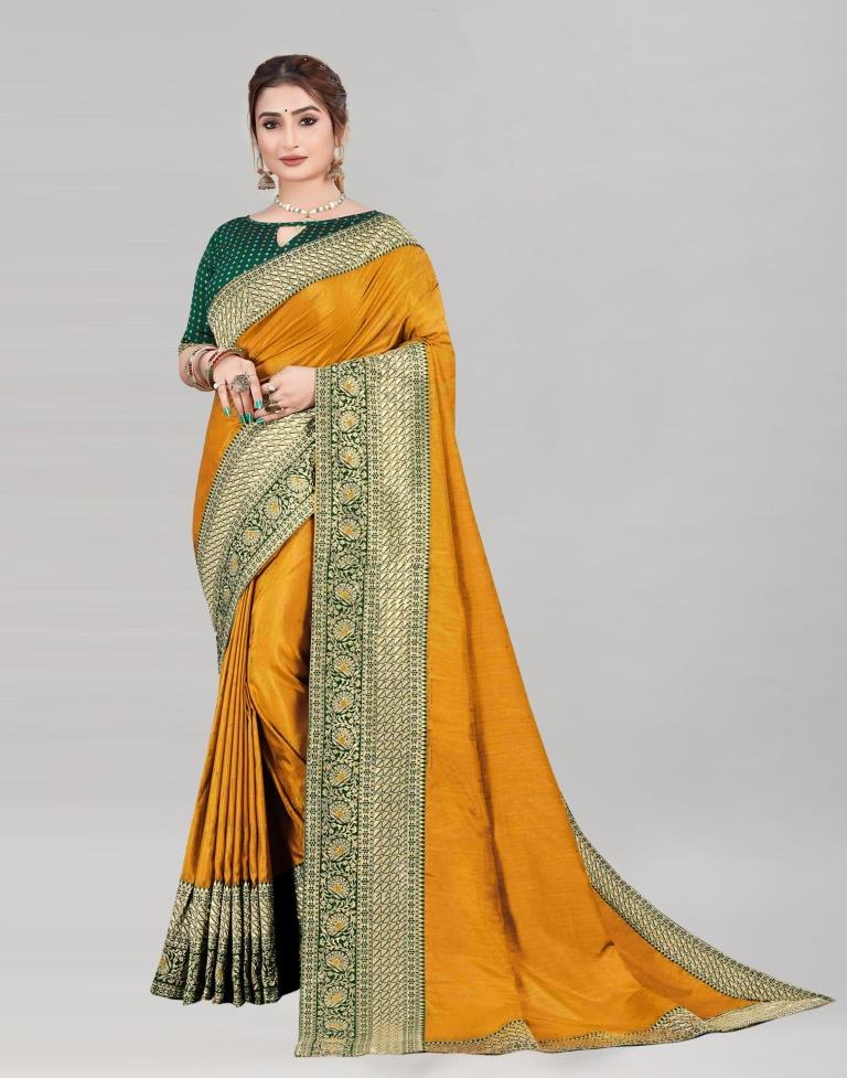 Mustard Coloured Poly Silk Jacquard Saree | Sudathi