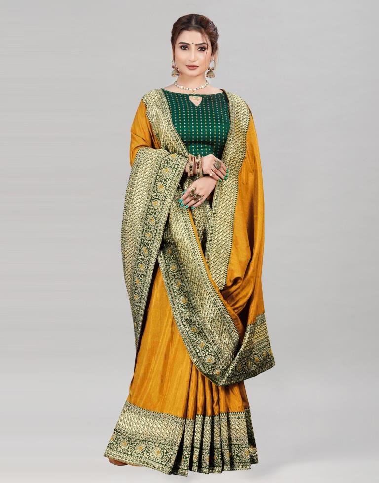 Mustard Coloured Poly Silk Jacquard Saree | Sudathi