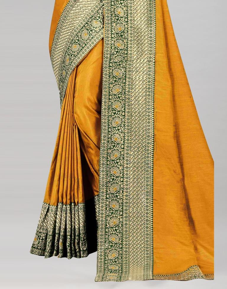Mustard Coloured Poly Silk Jacquard Saree | Sudathi