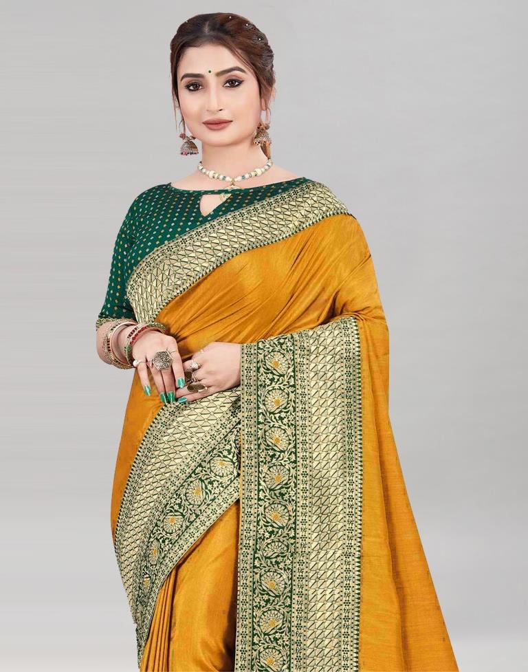 Mustard Coloured Poly Silk Jacquard Saree | Sudathi
