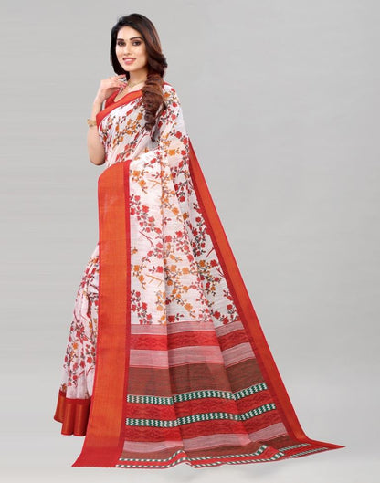 White Coloured Poly Cotton Printed Saree | Sudathi