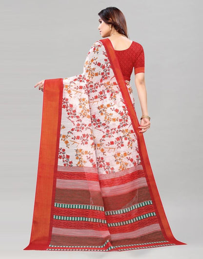 White Coloured Poly Cotton Printed Saree | Sudathi